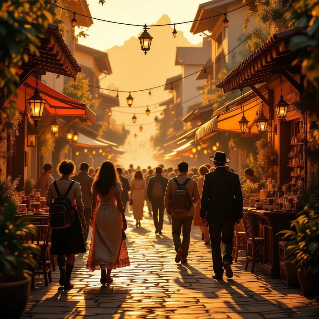 Vibrant Festival Gathering in Golden Light