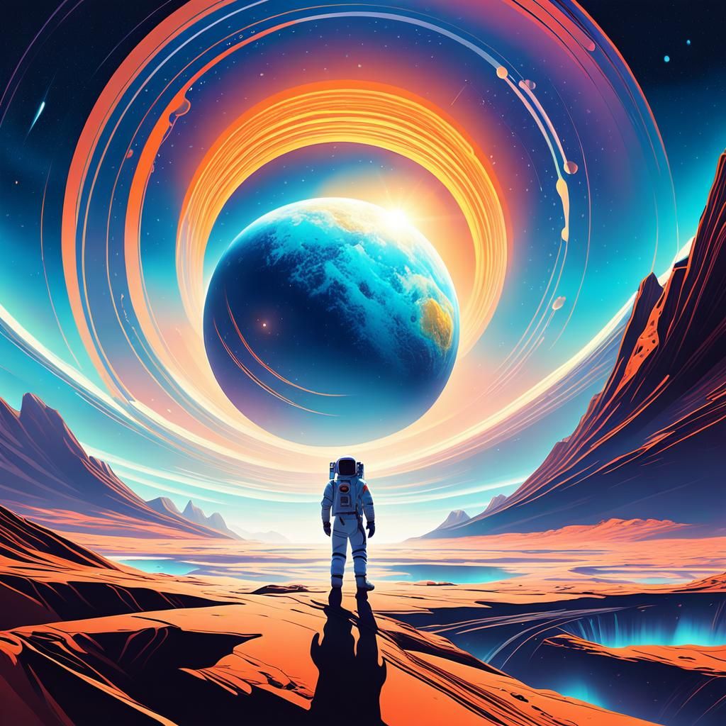 Astronaut Steps into Mystical Portal: Syd Mead Style