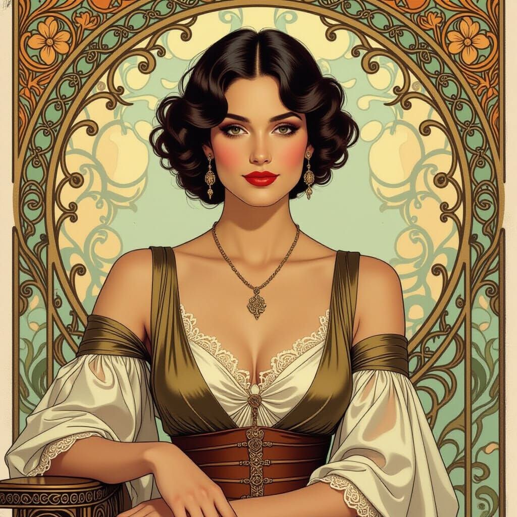 Elegant Woman Portrait in Art Nouveau Style