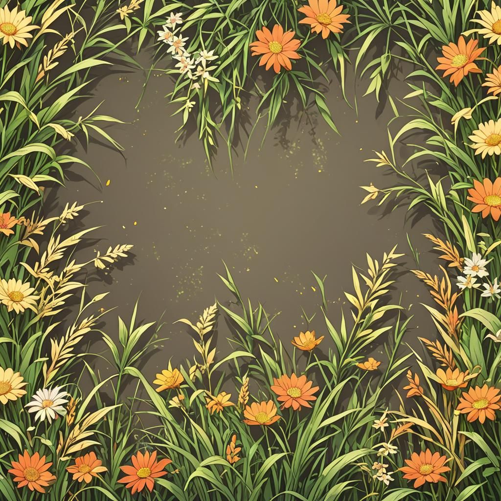 Anime Style Grass Field Frame Background