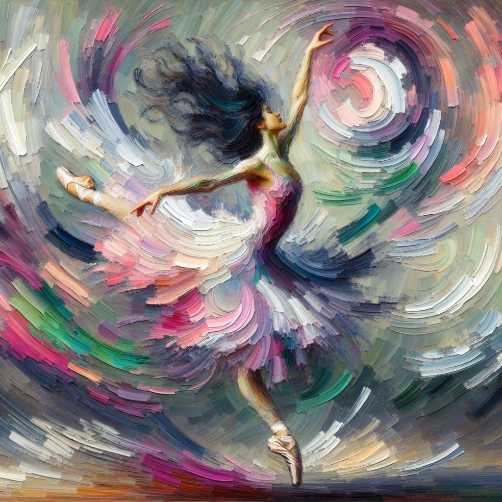 Ballet Dancer in Flight: Post-Impressionistic Impasto Painti...