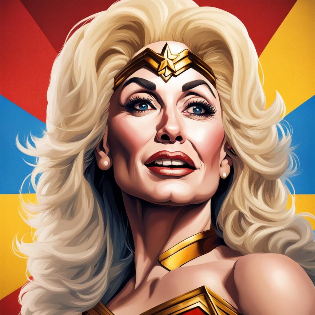 Dolly Parton as Wonder Woman in Splash Art Style