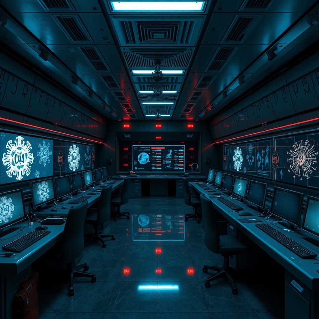 Dark Fantasy CDC Control Room in Hyperrealism