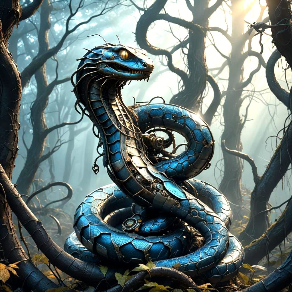 Victorian Steampunk Snake in Sunlight, Detailed 3D Render