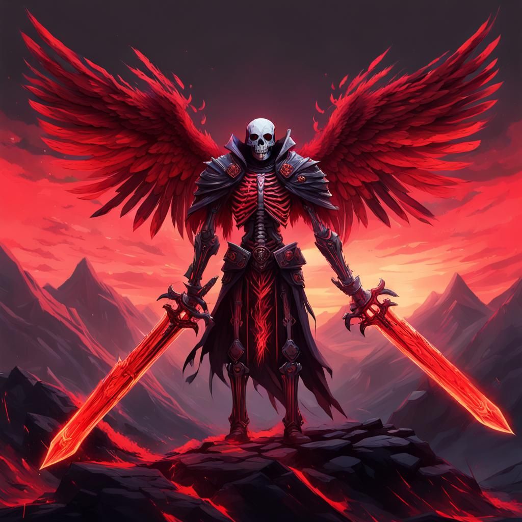 Skeleton Warrior with Rune Armor and Flaming Wings