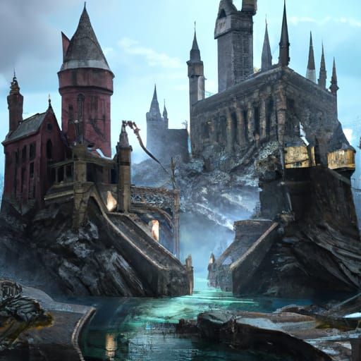 Detailed Matte Painting of Hogwarts in Fantasy Style