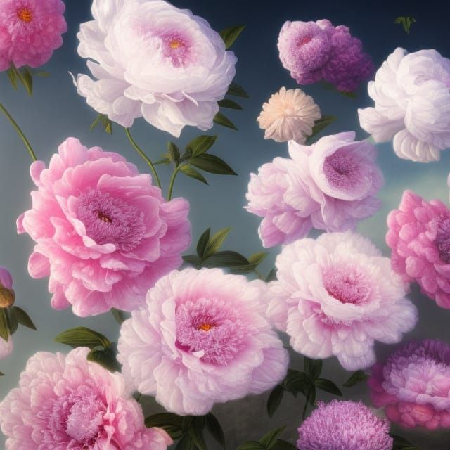 Giant Peony Flower Still Life in Dreamy Surrealism