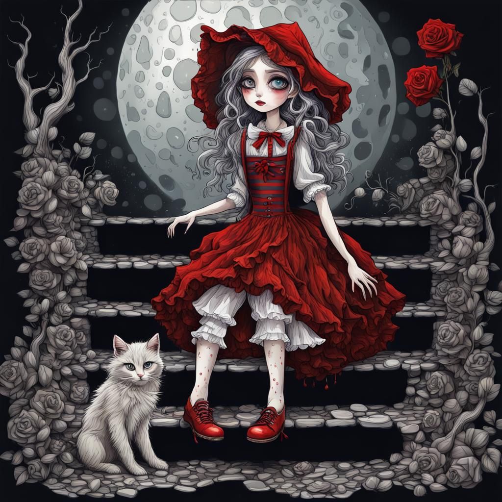 Little Red Riding Hood in Burton Style with Glass Moon