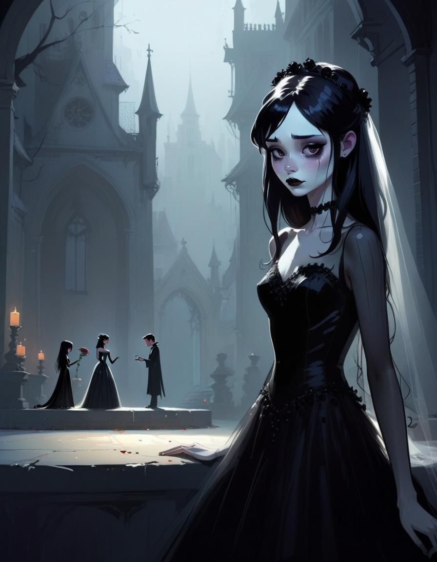 Gothic Bride in Cartoon Style