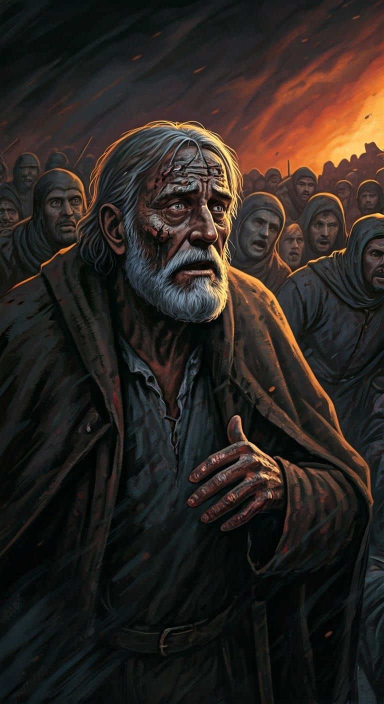 Dark Fantasy Refugee Scene in 1970s Style