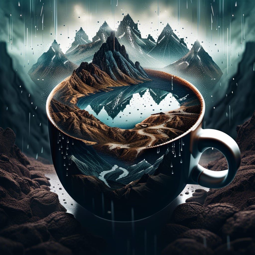 Rainy Mountain Coffee: Double Exposure Concept Art