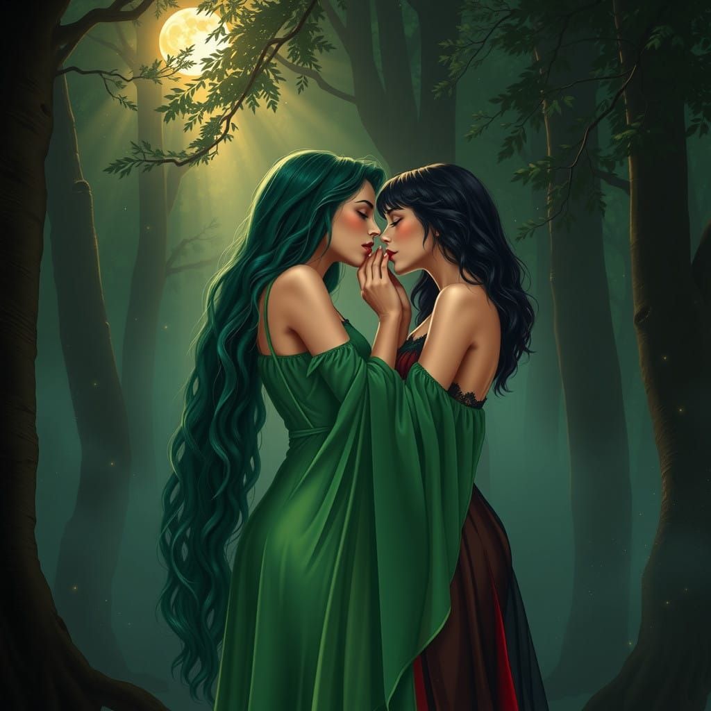 Romantic Encounter in a Dark Forest, Realistic Style