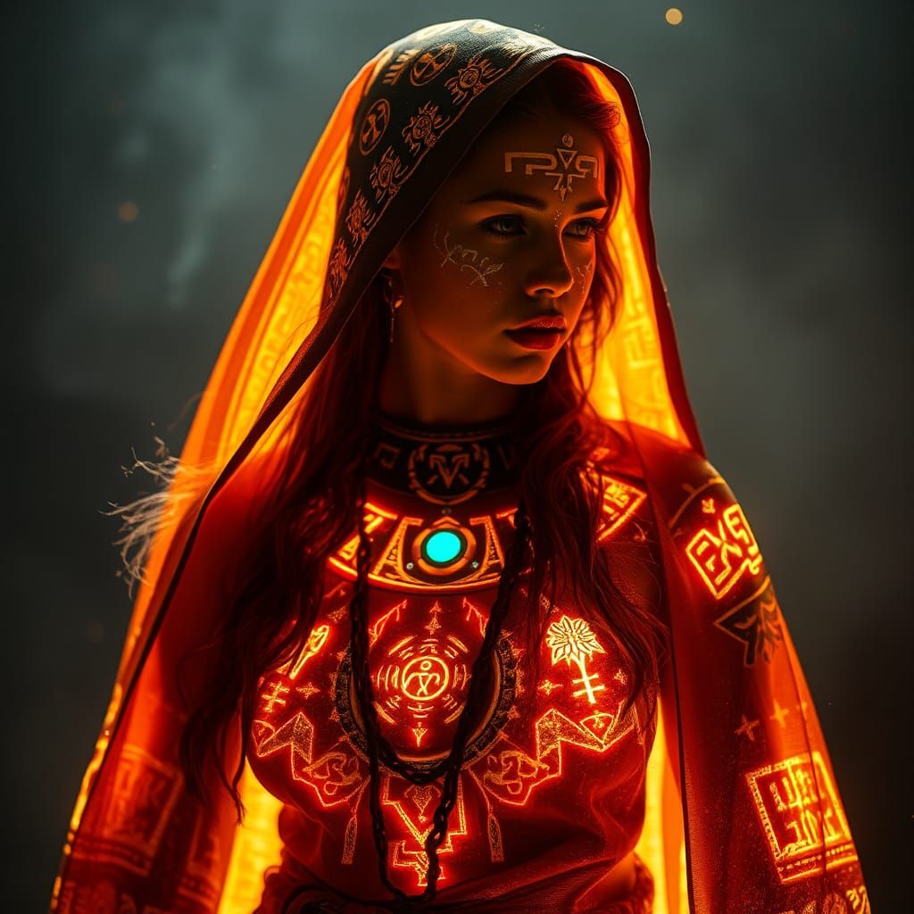 Woman in Shaman Cape of Prismatic Light