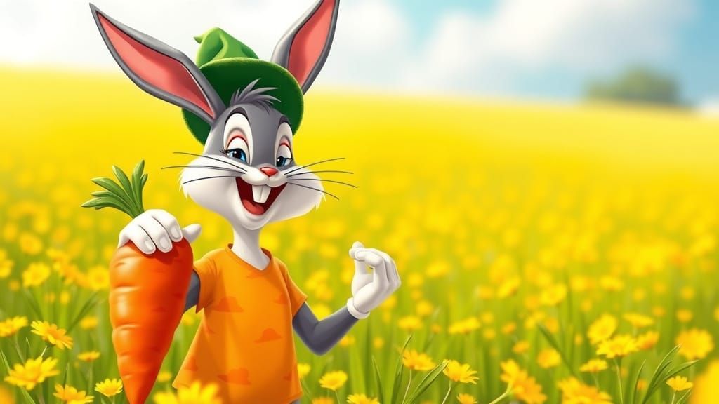 Bugs Bunny's Carrot Delight in Bob Ross Landscape