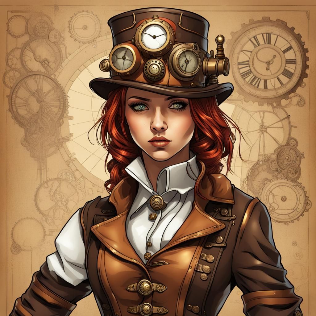 Young Steampunk Heroine Portrait Illustration