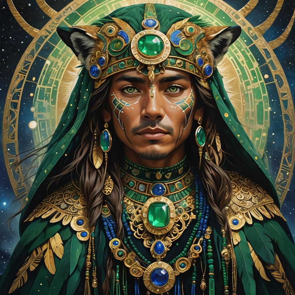 Mayan Jaguar Shaman in Art Nouveau Style
