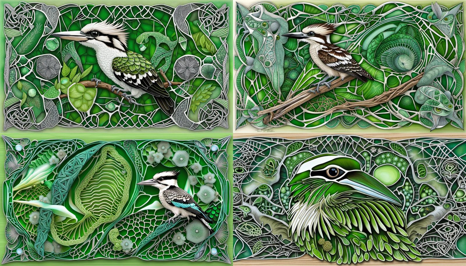 Kookaburra in Australian Flora with Quantum Zentangle