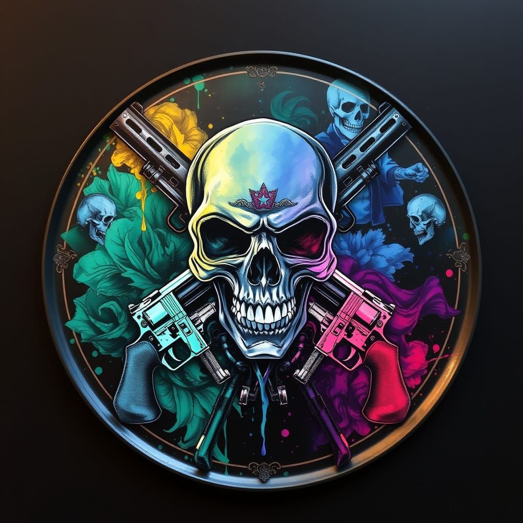 Alcohol Ink Painting, Skulls, Guns