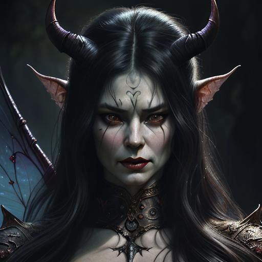 Frazetta-Style Demon Woman Portrait in High Detail