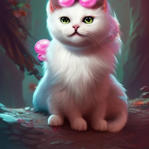 Cute Three-Legged White Cat Concept Art