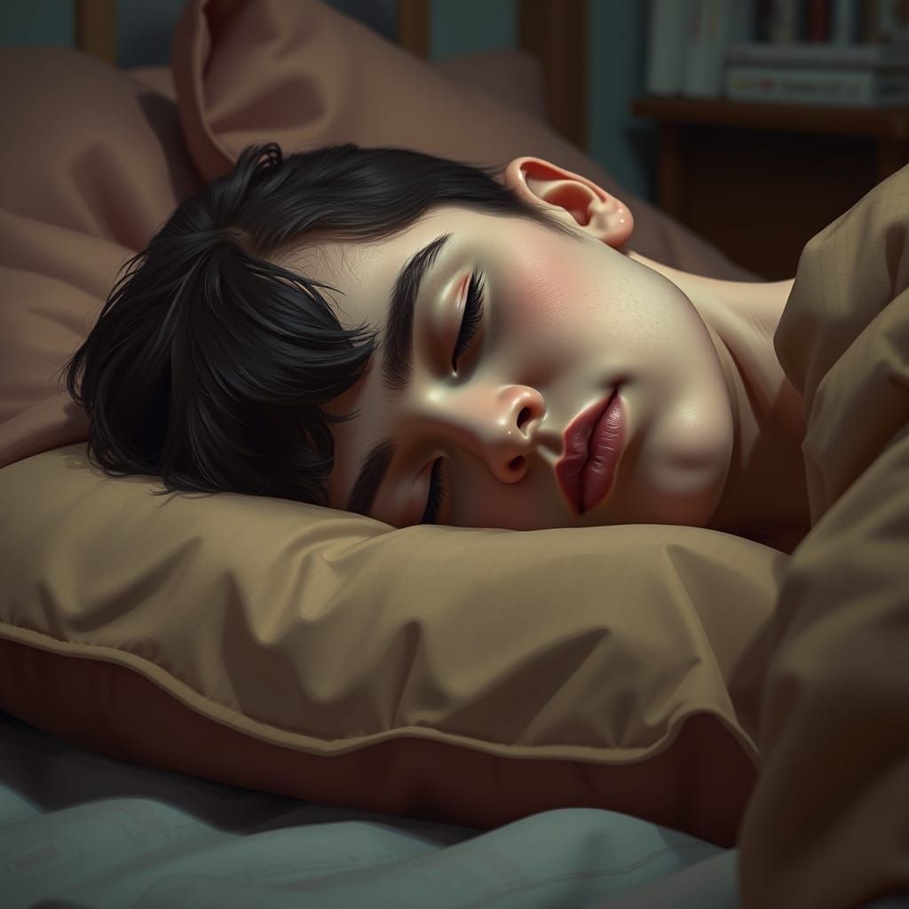 Photorealistic Person Resting Peacefully in Cozy Bedroom