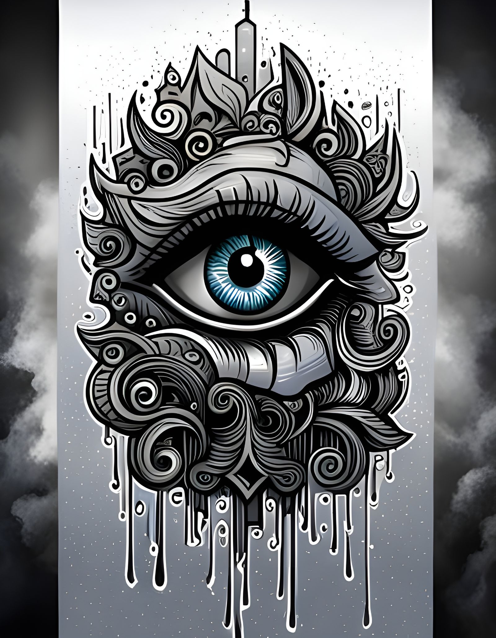 The Eye Tarot Card in Gray Vector Graffiti Art