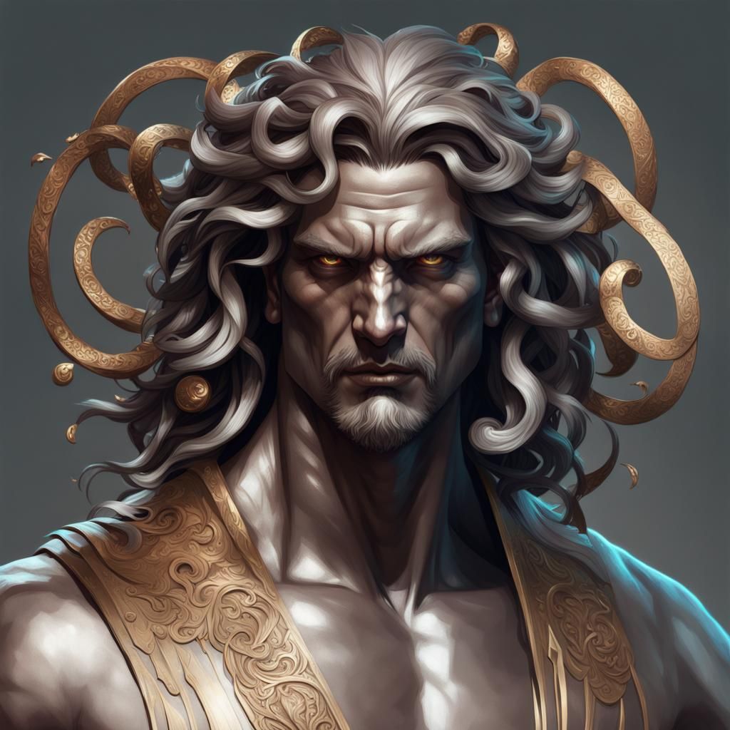 Male Medusa Portrait in Art Nouveau Style