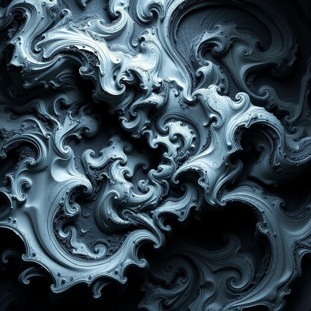 Abstract Fractal Art with Swirling Black and White Patterns