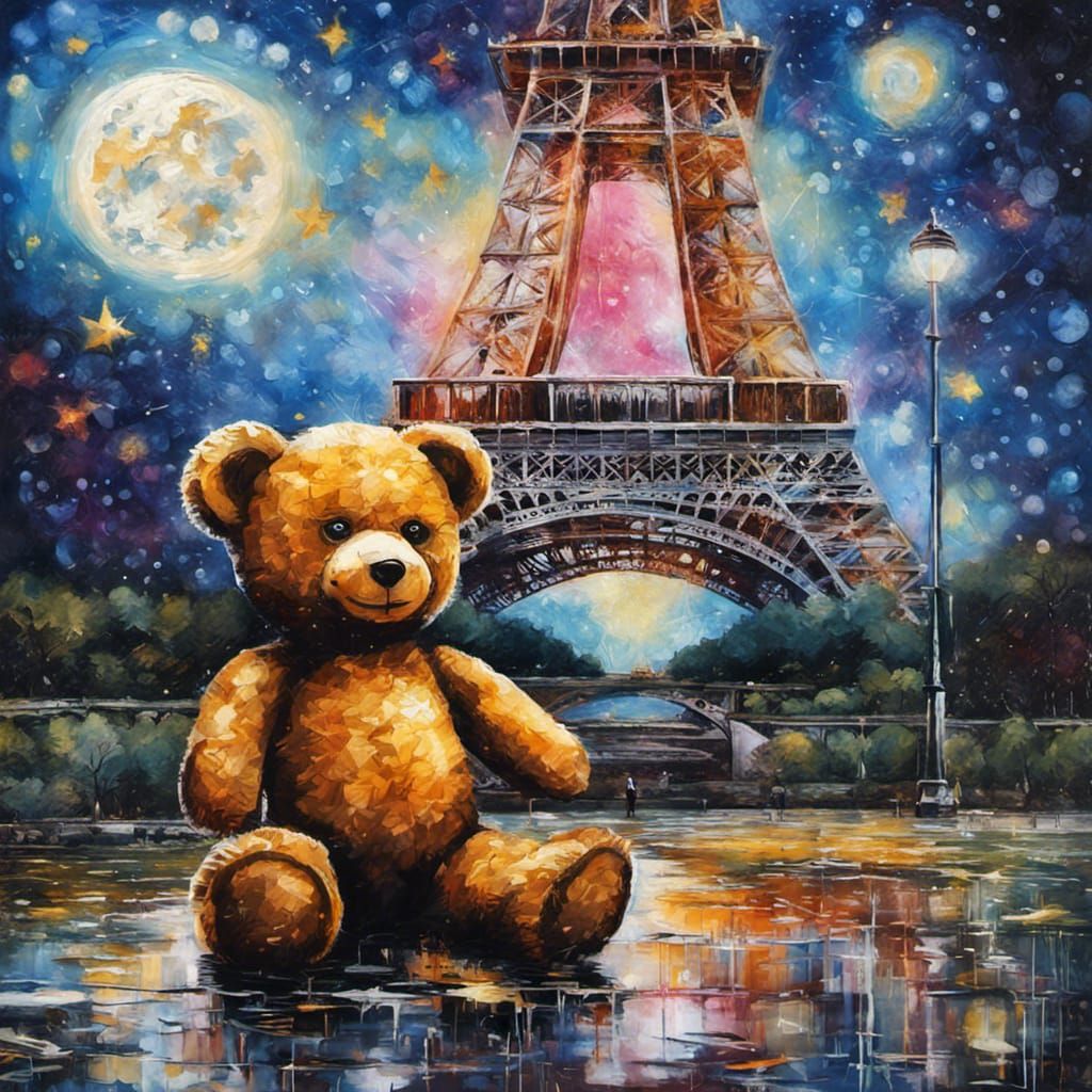 Teddy Bear and Eiffel Tower in Graffiti Style