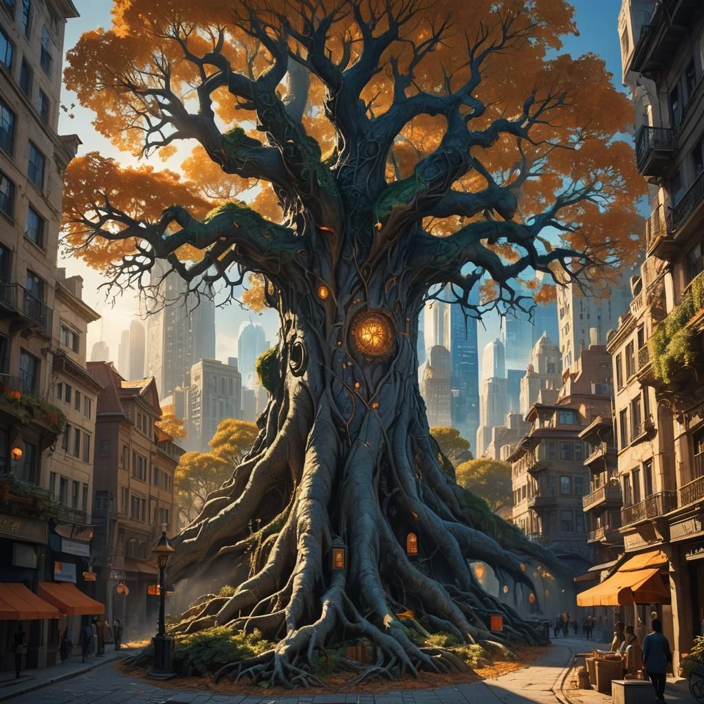 Fantasy Tree City: Hyper-Realistic Concept Art