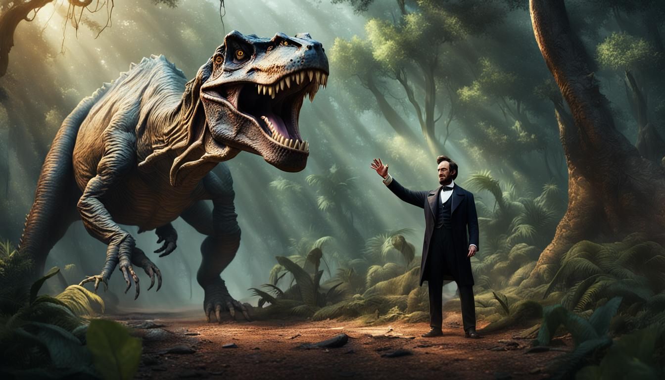 Lincoln Battles T-Rex in Hyperrealistic Comic Art