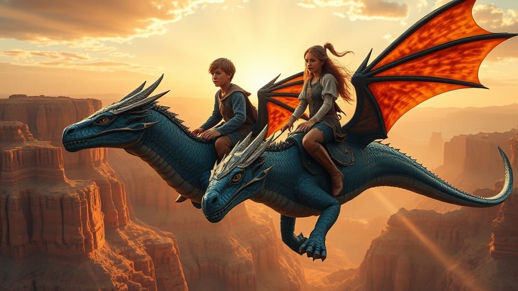 Armored Dragons Soaring at Sunrise: A Cinematic Scene