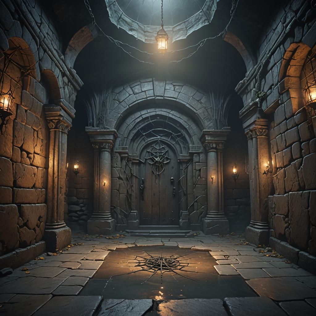 Eerie Dark Fantasy Crypt in Detailed Matte Painting