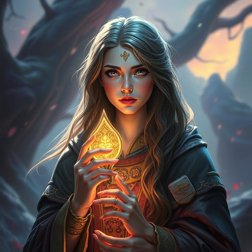 Ethereal Female Portrait Holding Hopebringer, Dreamy Mystica...