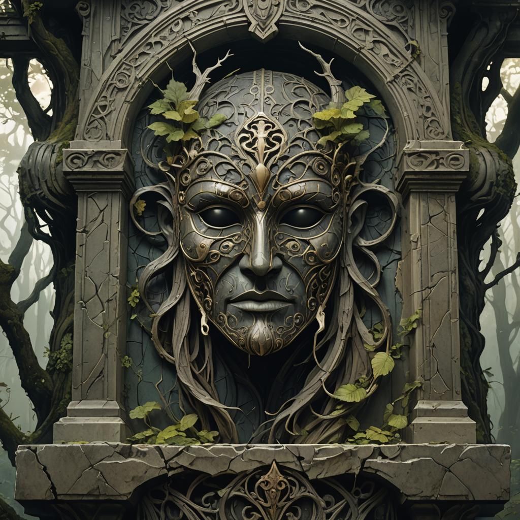 Ornate Mask in Dark Fantasy Art Nouveau Style