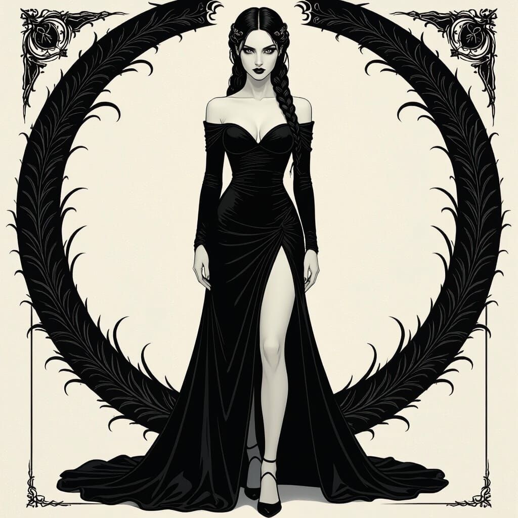 Petite Woman in Dark Gown with Serpentine Crown