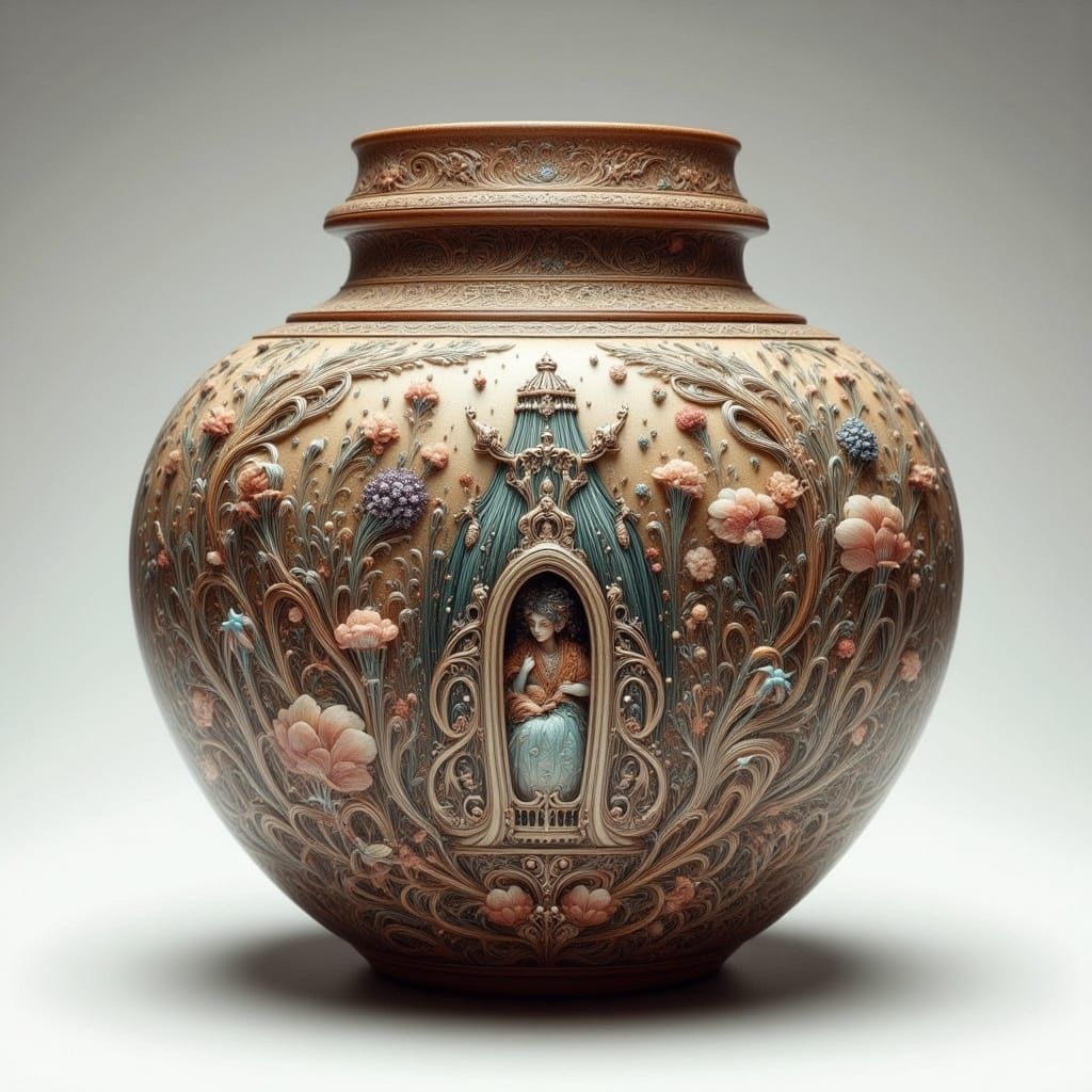 Ornate Jar in Klimt-Meets-Beksiński Style