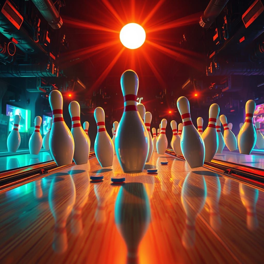 Epic Maximalist Bowling Arena in Cinematic Style