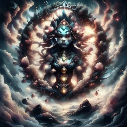 Geisha in Art Deco Cityscape with Eldritch Elements