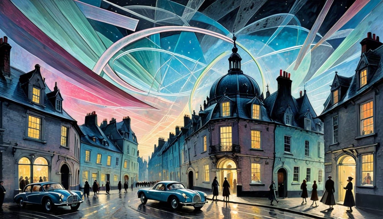 Dreamscape Cityscape in Rococo Style with Bold Colors