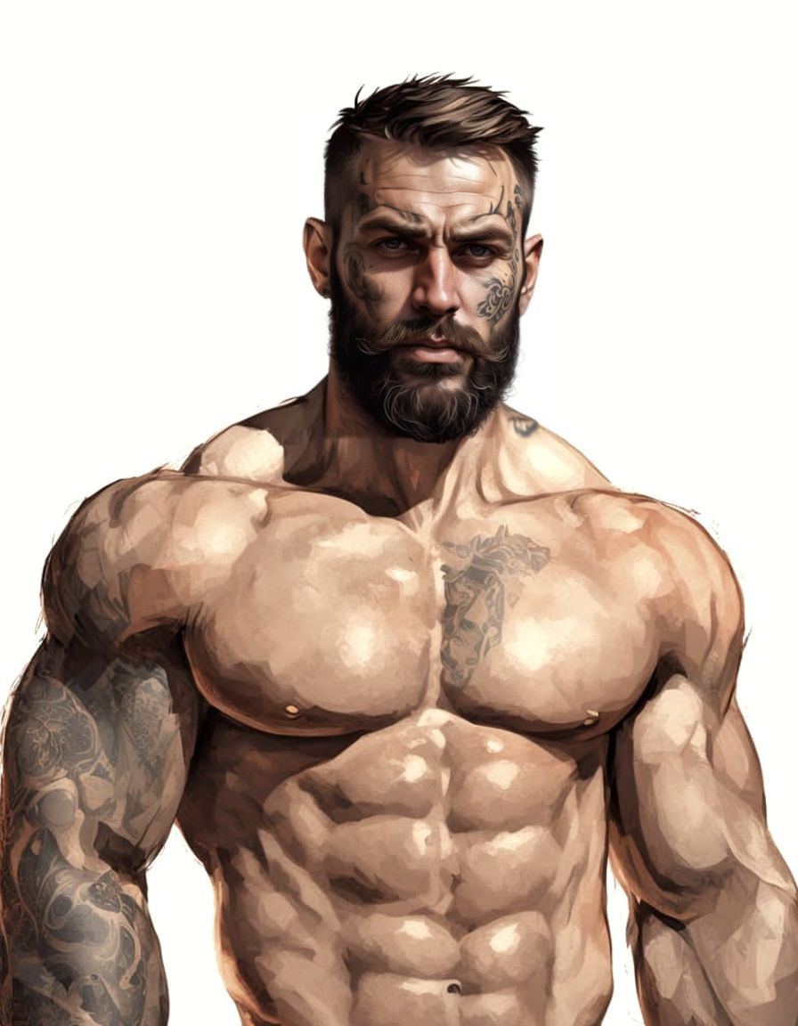 Tattooed Male Portrait in Realistic Style