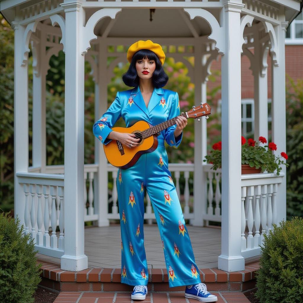Singer in Rocket Suit at Chelsea Garden, Photorealistic Styl...