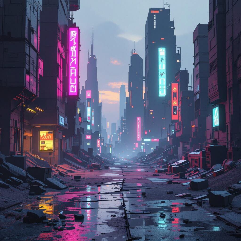 Neon Wasteland: Brutalist Sci-Fi in Low Poly Style