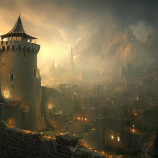 Medieval Fortress Under Siege in Detailed Matte Painting