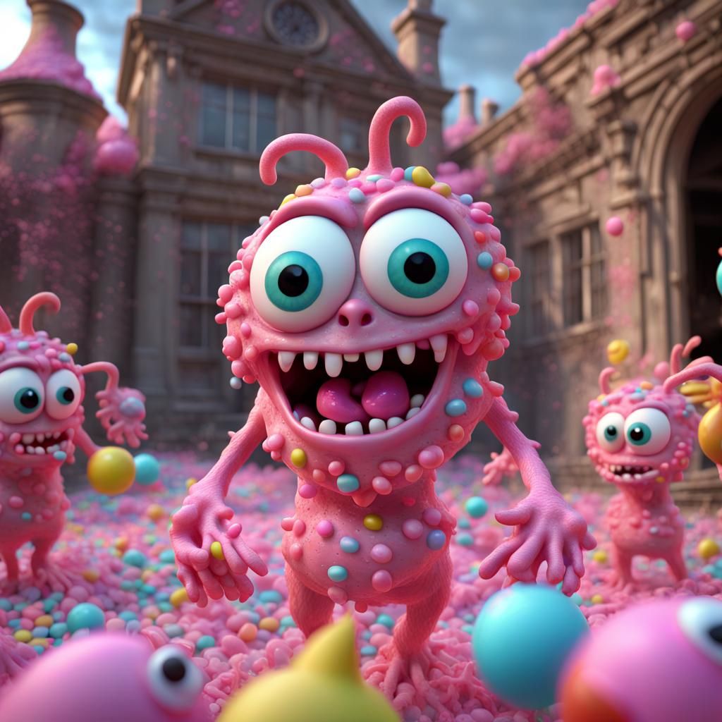 Candy Monsters Chase Kids: Disney Pixar 3D Render