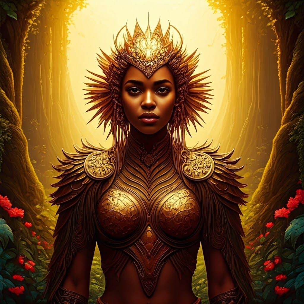 Futuristic Warrior Princess in Enchanting Nature