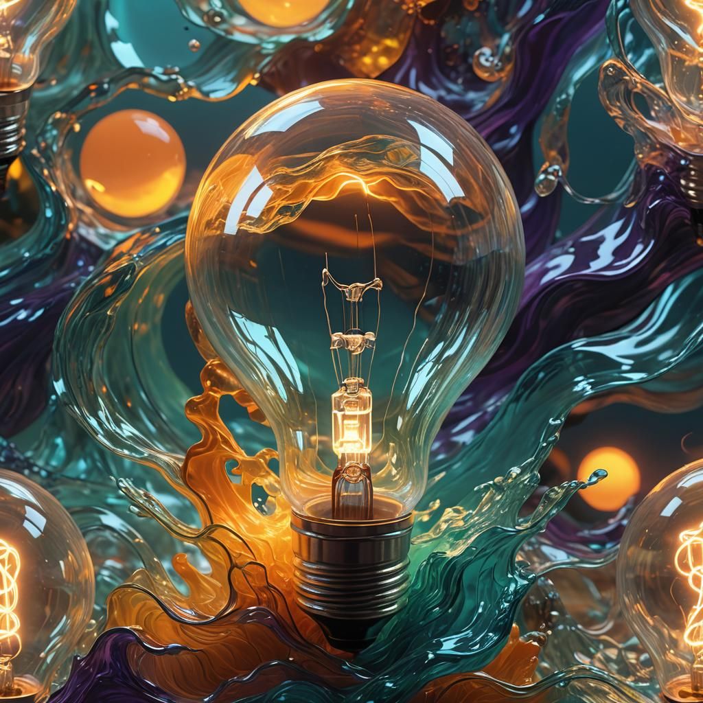 Ocean Waves Inside Glowing Light Bulb