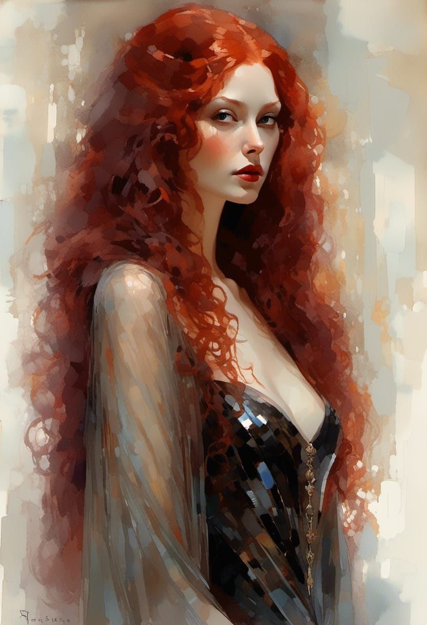 Futuristic Vampiress Queen in Oil Painting Style