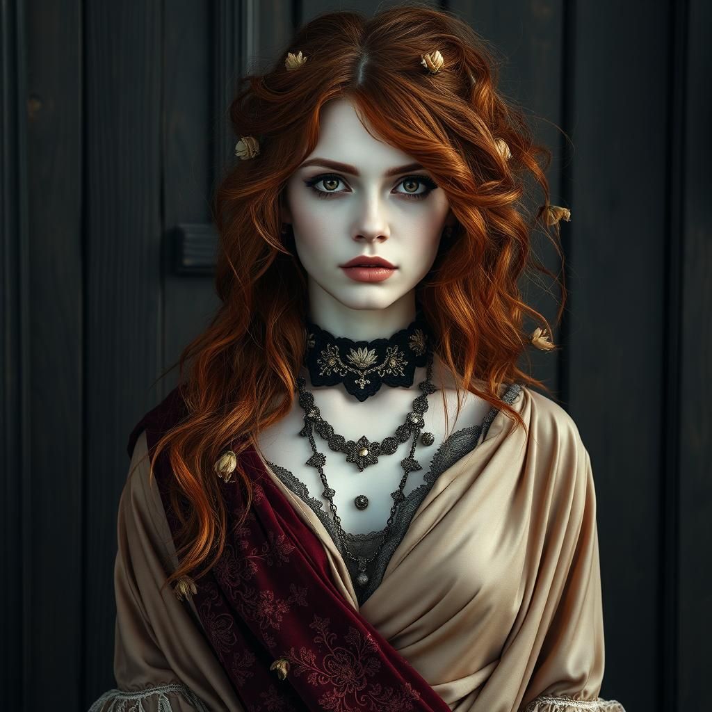 Ethereal Woman in Dark Wood: Gothic Surrealism