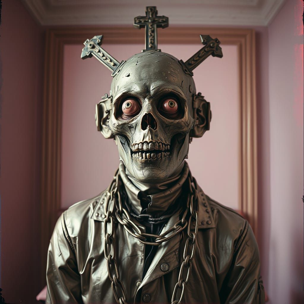 Chained Figure in Distressed Metal Suit